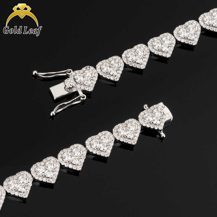 Goldleaf Hot Sale Trendy Heart Shape 925 Silver Gold Plated VVS Moissanite Chain Hiphop Moissanite Cuban Link Necklace