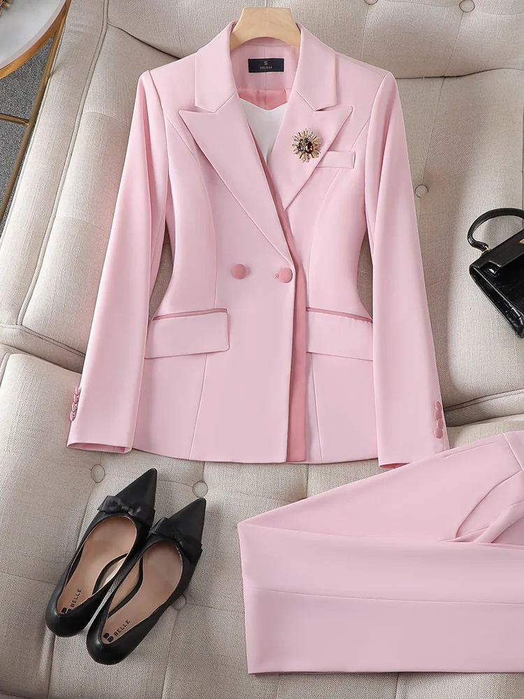 Womens jacket and pants set white long sleeved 2piece splicing work fashionable used for wedding parties or business meetings 241115
