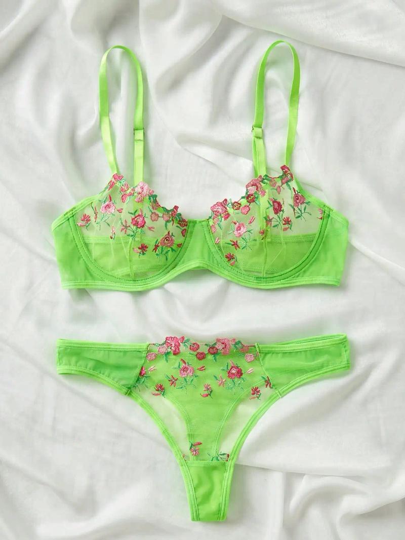 Sexy Set Bras Sets Woman 2 Pieces 2024 Lingerie Set Sexy Floral Embroidery Underwear Transparent Lace Short Skin Care Kits Delicate Fairy z241024