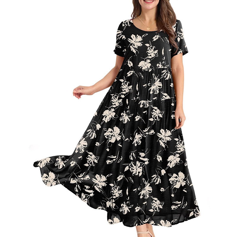 luxury clothes women designer dress women dresses Polyester Crew Neck Summer Conventional Sleeve Flora Printed Dresses Short Sleev vestidos dresses fo