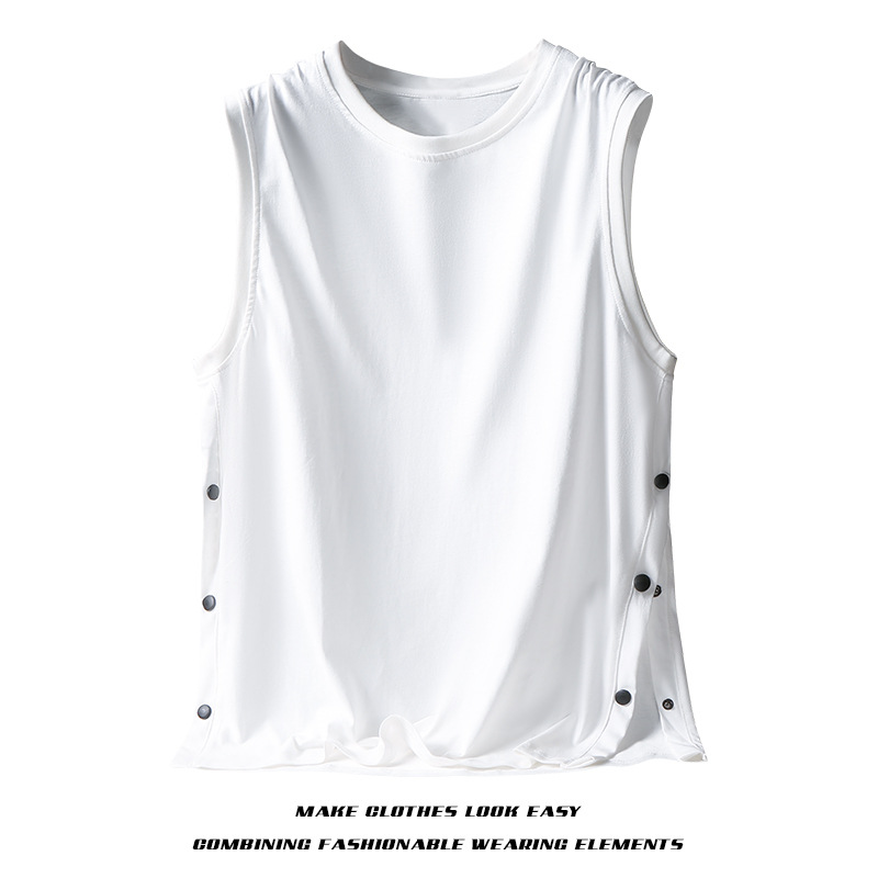 Summer Sleeveless T-shirt New Breasted Vest Pure Cotton Men's T-Shirts Versatile Youth Sports Leisure Loose Singlet Waistcoat Tank Top
