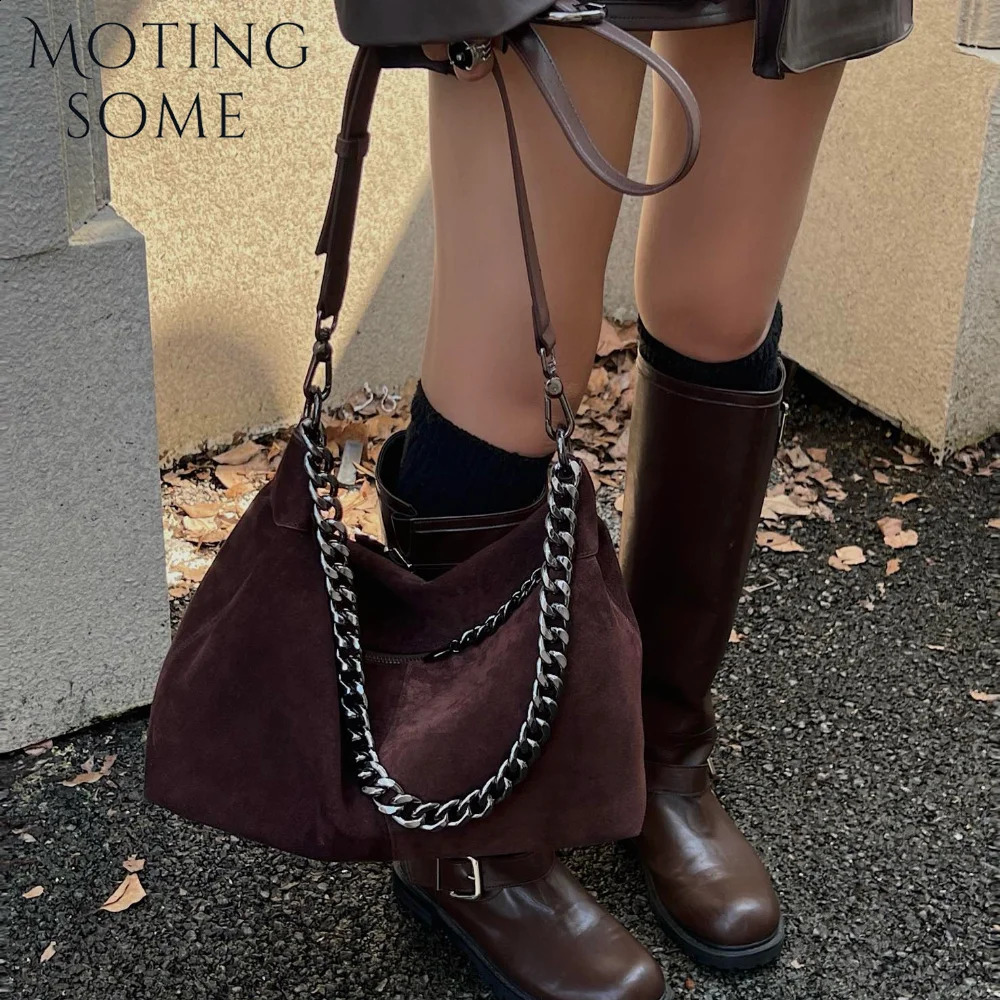 Motingsome Womens Suede Leather Bag Chain Shoulder Bag Autumn Fashion Bag Fashion Womens Trend Bag Edition 241116