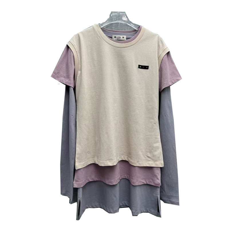 designer t shirt women winter hoodie clothing with embroidered letters contrasting colors stacked s long sleeved base shirt T-shirt top three piece se