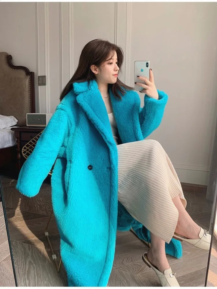 JuneRain Women Winter Longer Faux Fur Warm Coat Long Sleeve Vintage Female Thick Teddy Bear Coat Casual Loose Oversize Outwears 241116 - view 4
