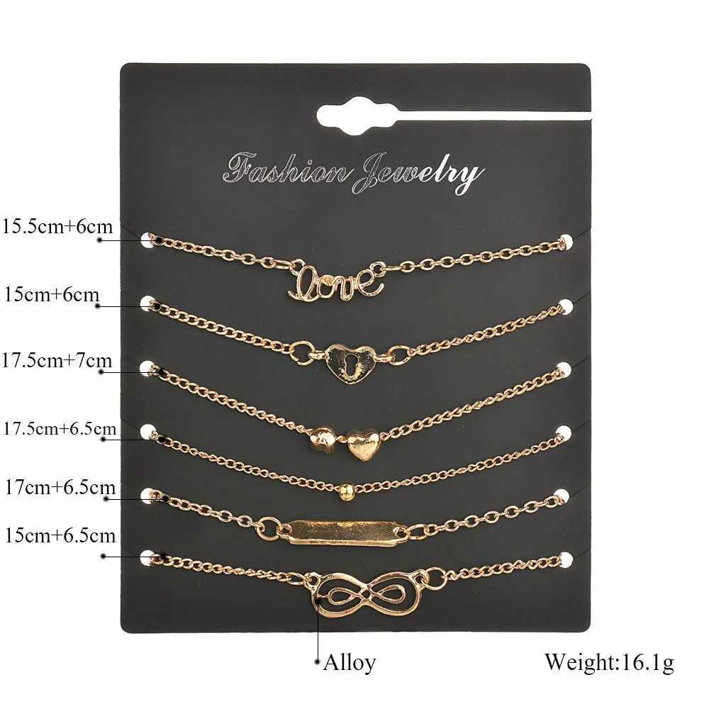 6pcs Trend Infinity 8 Bowknot Heart Key Charm Chain Bracelets Bangles Minimalist Women Tiny Set Party JewelryXJ241214