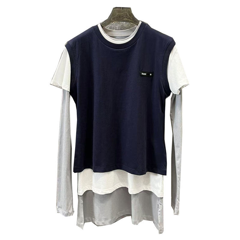 designer t shirt women winter hoodie clothing with embroidered letters contrasting colors stacked s long sleeved base shirt T-shirt top three piece se