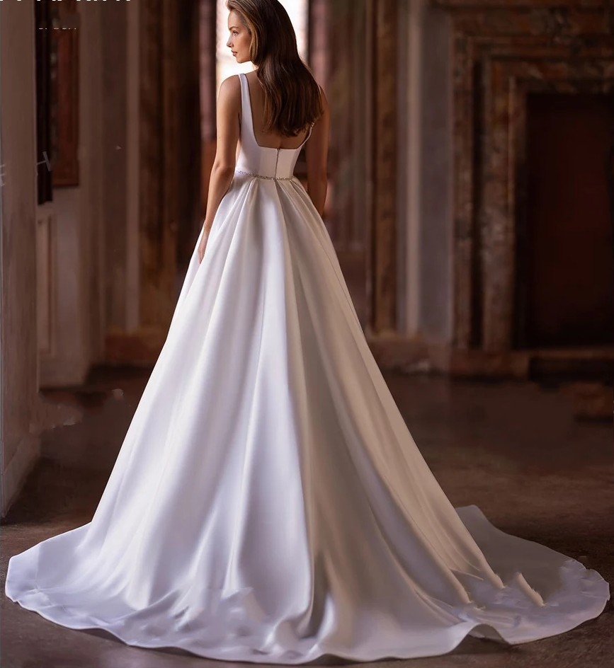 Simple Sleeveless Wedding Dress 2024 Chic Bow Straps A-Line Open Back Bride Gown Party Princess Vestido de Noiva