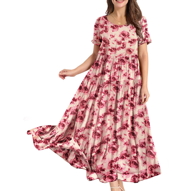 luxury clothes women designer dress women dresses Polyester Crew Neck Summer Conventional Sleeve Flora Printed Dresses Short Sleev vestidos dresses fo