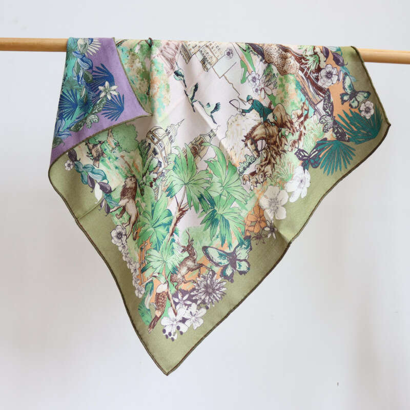 Real silk wool 70 square hand rolled edge, double-sided color, women's warm scarf, small scarf