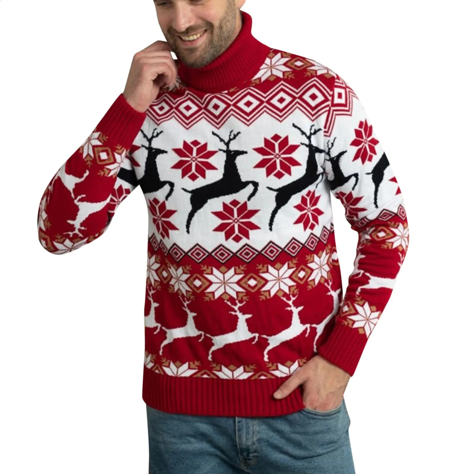 2024 Sweater Winter Women Men Jumper Christmas Warm Thicken Turtleneck Sweaters Knitwear Jacquard Pullover Xmas Family Tops S251110