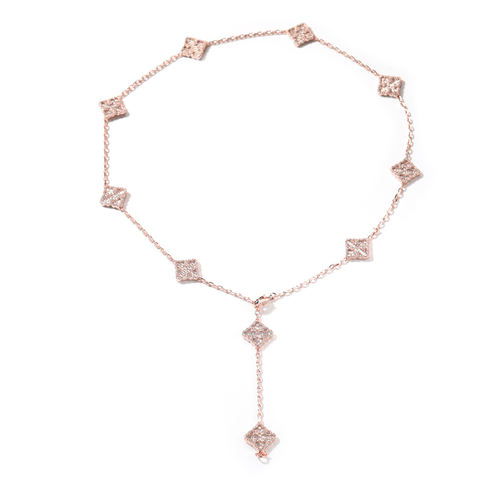 Lucky Four-leaf Clover Flower Pendant Necklace Adjustable Clavicle Chain Jewelry