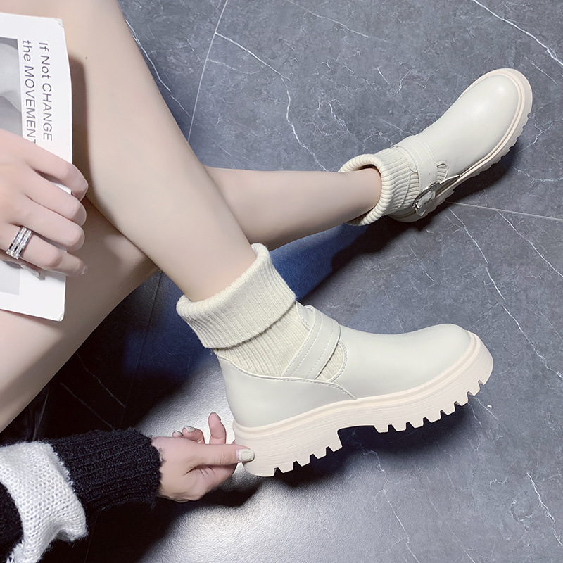 Women's Boots: Stylish Winter Fleece Warm Versatile Casual Martin Boots in Black/White, Free Shipping b29c