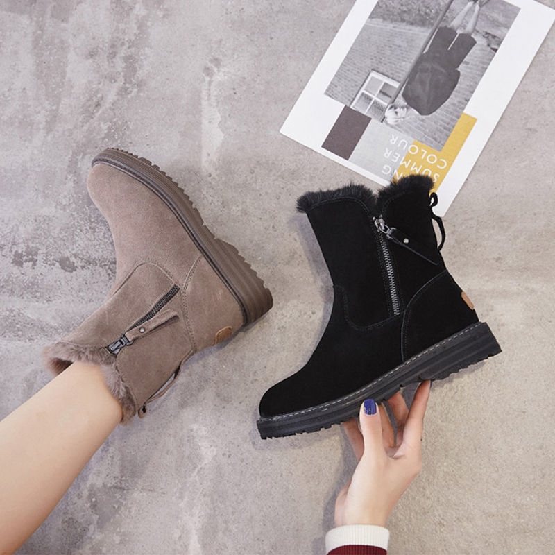 Winter Snow Boots 2024: Round Toe Thick Sole Fleece-ed Warm Women's Fashion Boots, Versatile Black or Grey 4c90