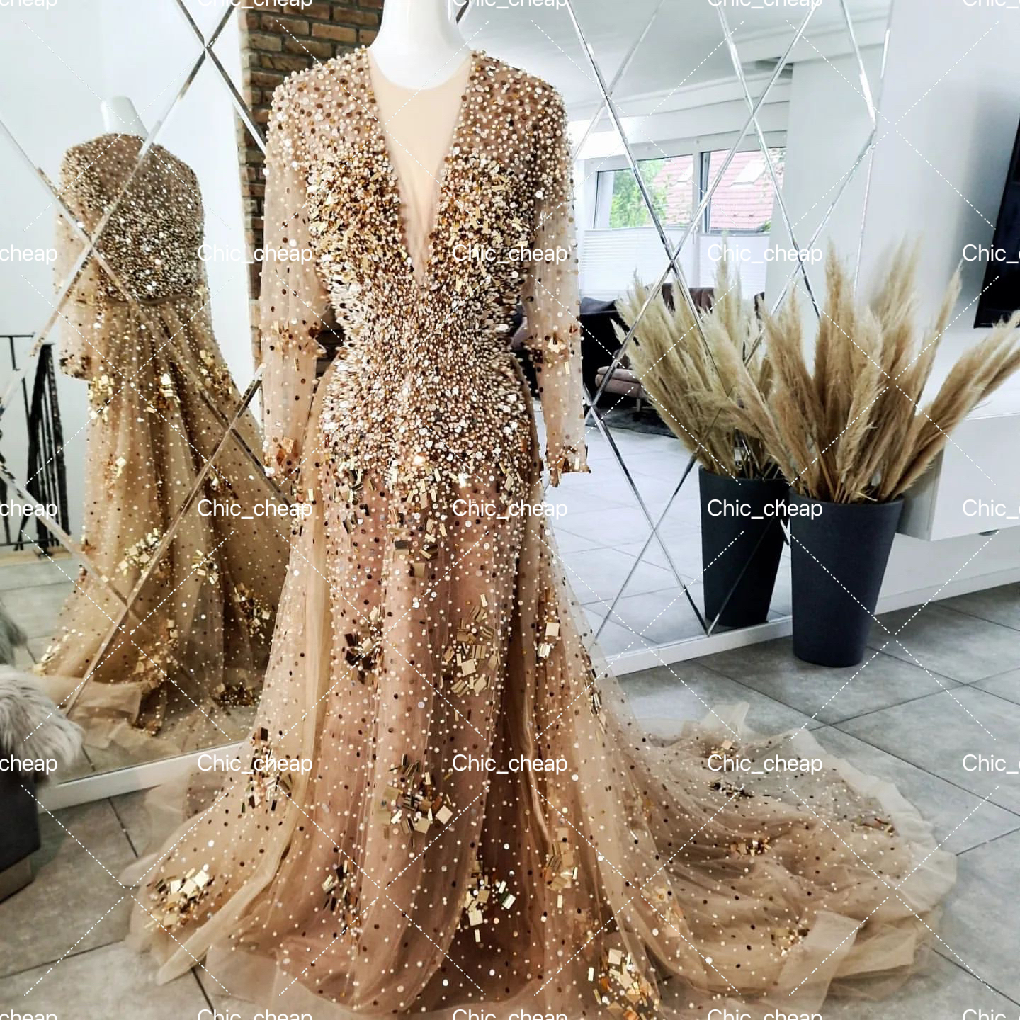 Plus Size Arabic Aso Ebi Gold Luxurious Sparkly Prom Dresses Beaded Crystals Sequins Evening Formal Party Second Reception Gowns Dress ZJ433