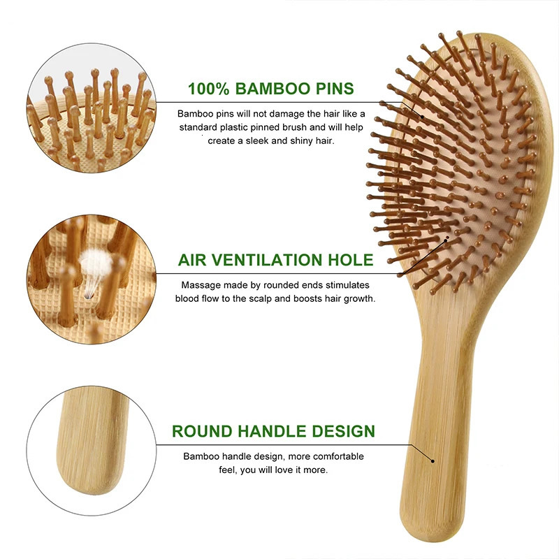 Bamboo Wide Tooth Double Head Flat Comb Wooden Air Cushion Massage Comb Pointed Tail Comb Professional Hair Salon Styling Brush 240407