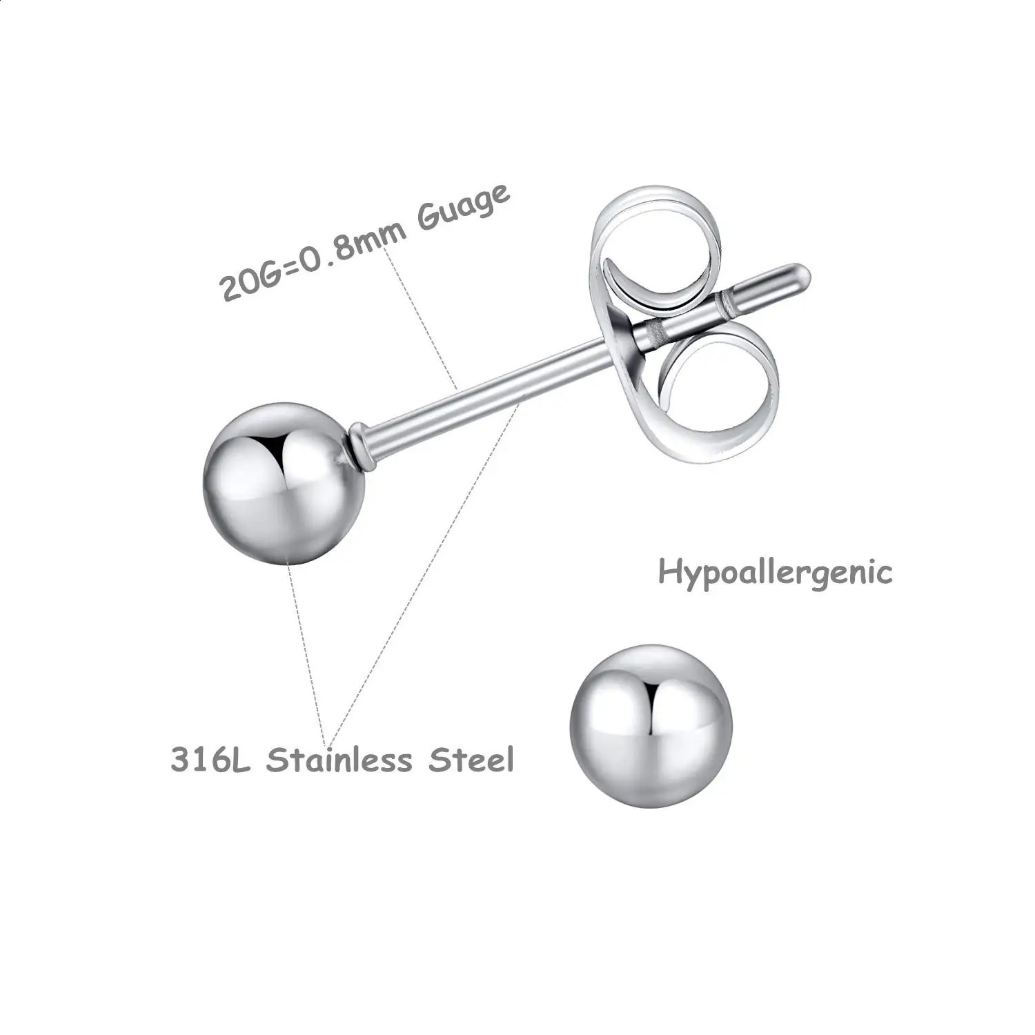 1 Pair Tiny Women Girls 14K Gold Plated Round Ball Stud Earrings Stainless Steel Set 26MM 241116