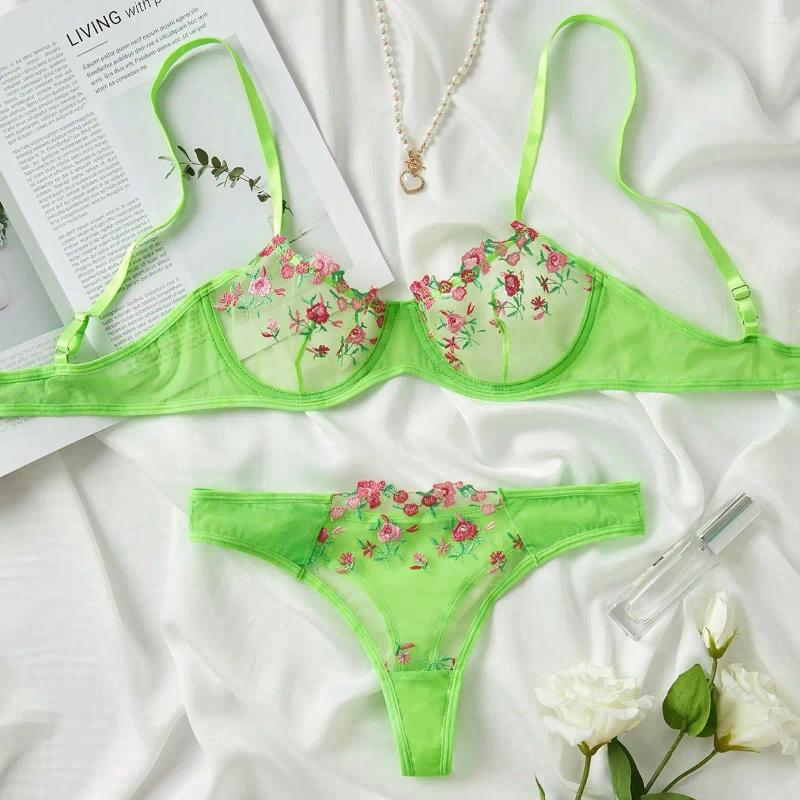 Sexy Set Bras Sets Woman 2 Pieces 2024 Lingerie Set Sexy Floral Embroidery Underwear Transparent Lace Short Skin Care Kits Delicate Fairy z241024