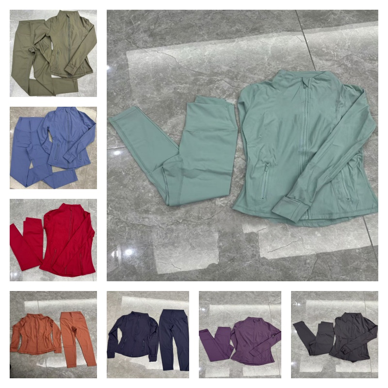 Women Yoga Sets jackets And Leggings High Waist Sports Jackets Zip Up Coat Elastic Sportswear Outfits Pants Gym Clothes Suits Tracksuits For Push Up Fitness