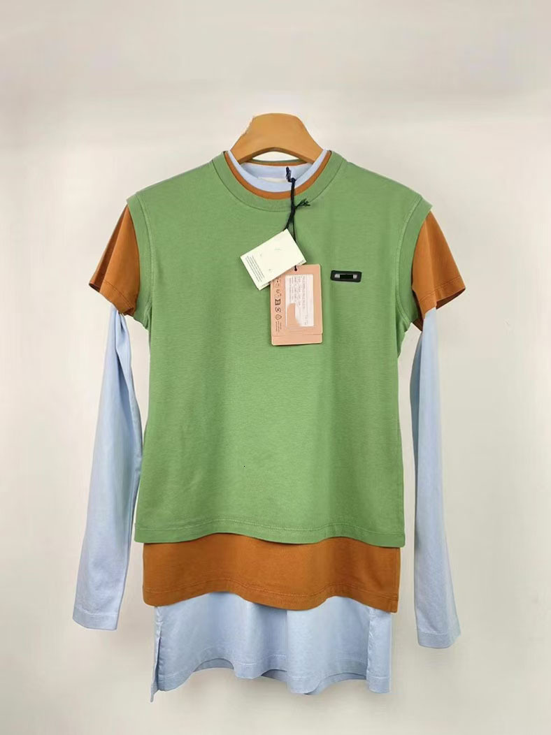 designer t shirt women winter hoodie clothing with embroidered letters contrasting colors stacked s long sleeved base shirt T-shirt top three piece se