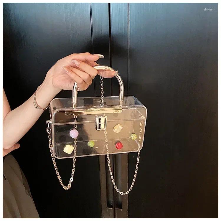 2025 NEW Totes Party Shoulder Bag Lady Acrylic Transparent Box Design Chain Cross Body Fashion Hand Held Small Square zhanyishengli