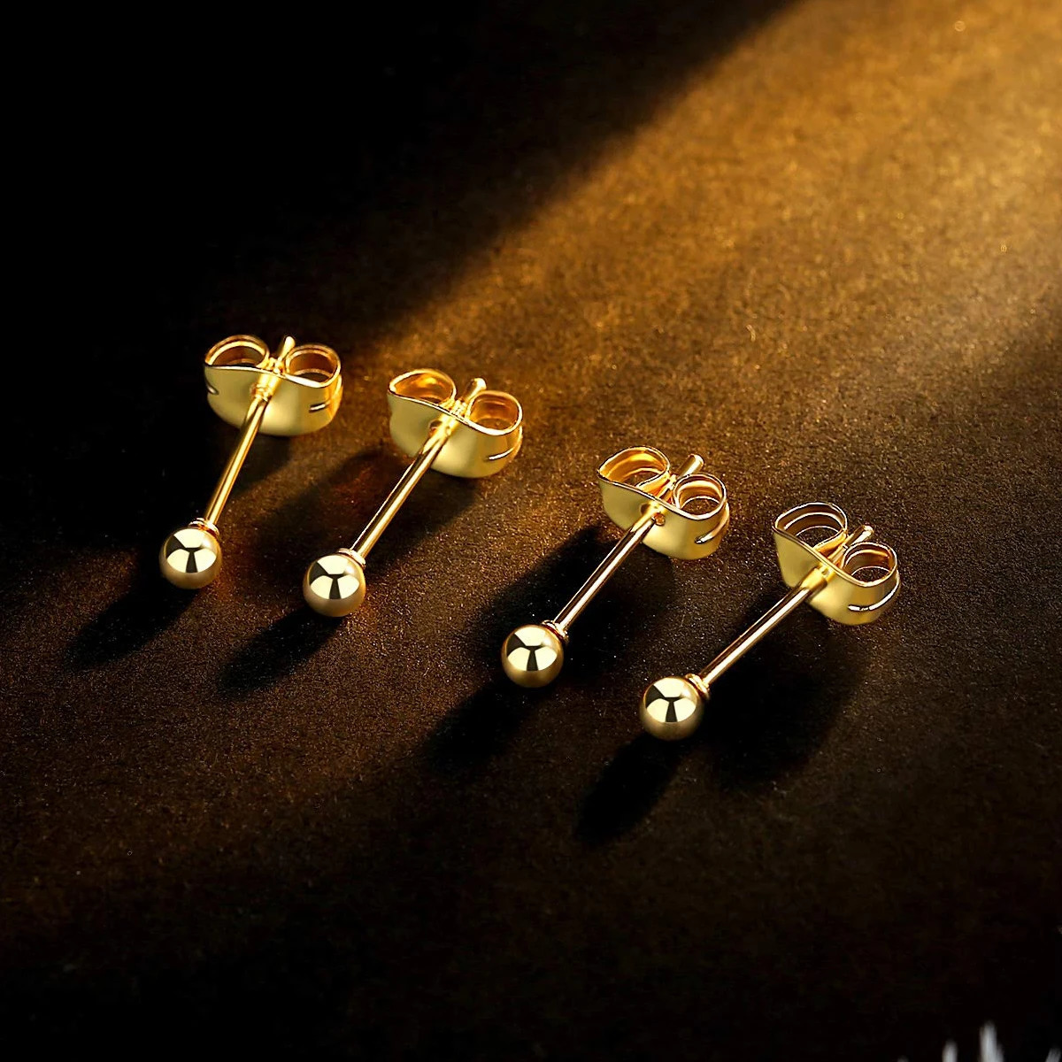 1 Pair Tiny Women Girls 14K Gold Plated Round Ball Stud Earrings Stainless Steel Set 26MM 241116