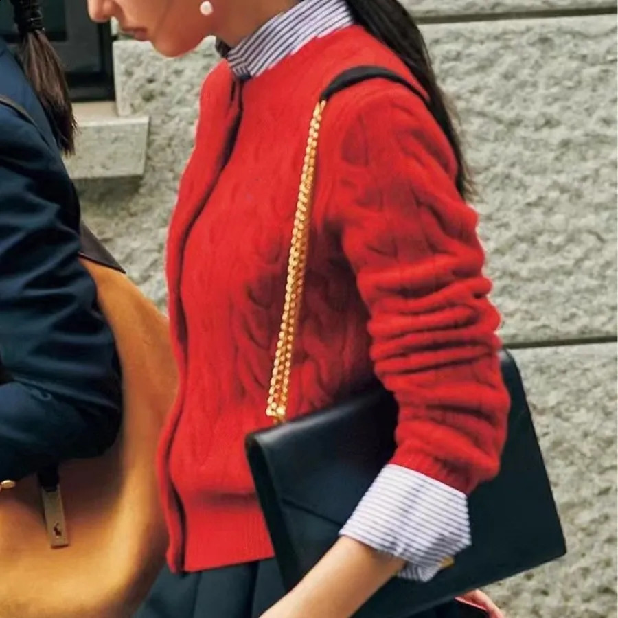 Autumn Winter Women Cashmere Cotton Cardigan Sweater Womens Embroidery Twist Solid Knitted Wool Jumper Tops F875 241116