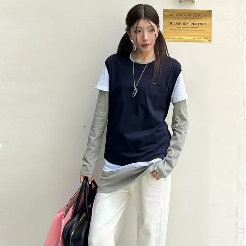 designer t shirt women winter hoodie clothing with embroidered letters contrasting colors stacked s long sleeved base shirt T-shirt top three piece se