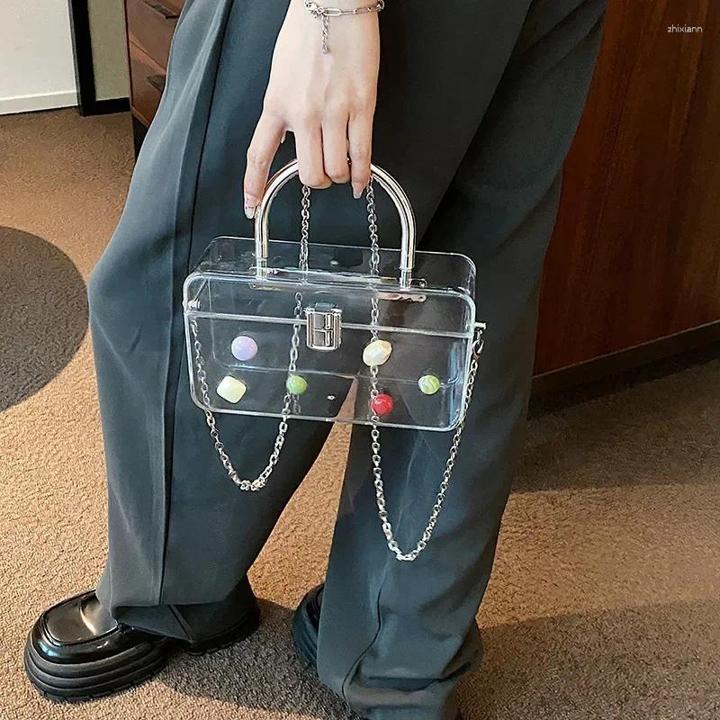 2025 NEW Totes Party Shoulder Bag Lady Acrylic Transparent Box Design Chain Cross Body Fashion Hand Held Small Square zhanyishengli