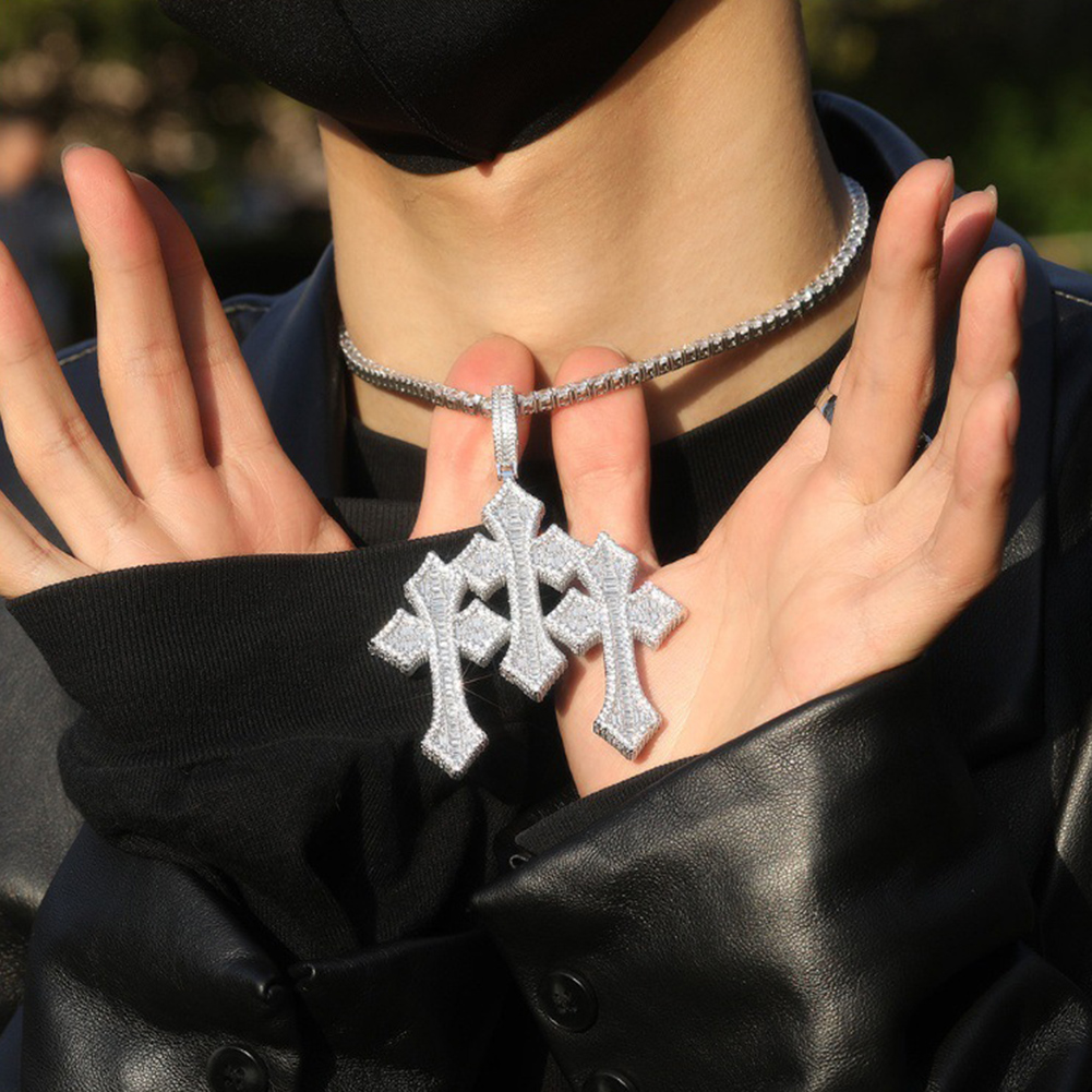 Hip Hop Cross Pendant Necklace TopBling 5A T Zircon Gold Plated Mens Jewelry
