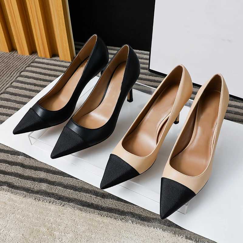 French leather Etiquette Social small perfume style single point shoes womens color shallow mouth high heel stiletto shoes Y241116