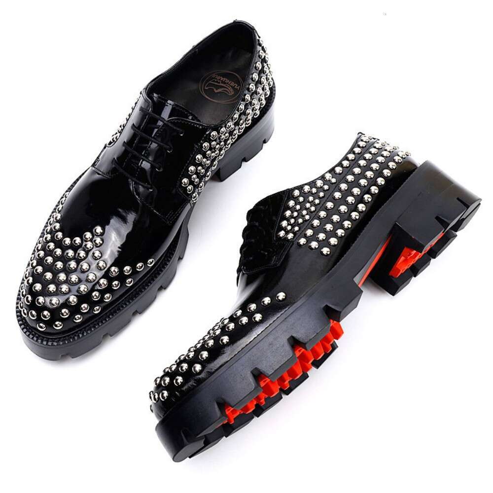 Men Formal Business Gneuine Leather Dress shoes Lace up cowhide Korean Metal Rivet Handmade Block Chaussure Homme
