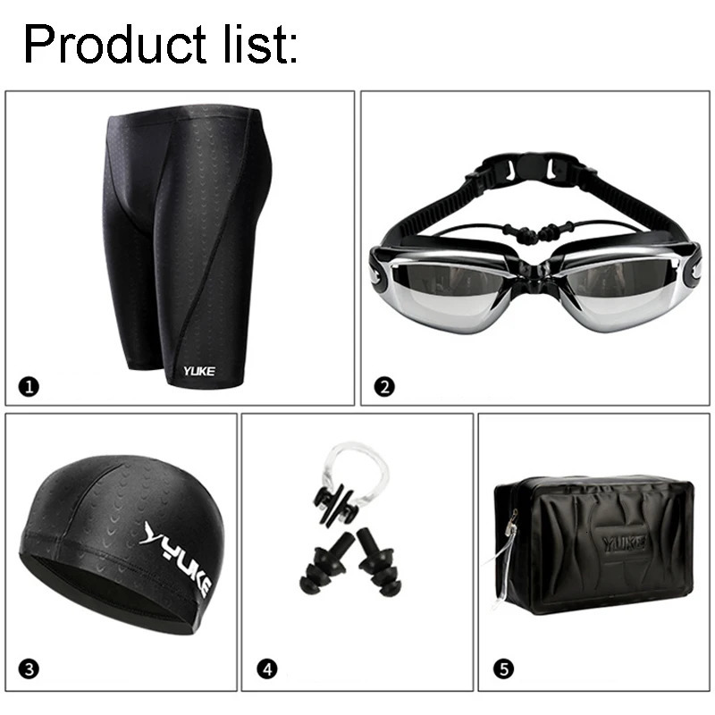 Men Swimming Shorts Waterproof Competition Swim Equipment Goggles with Ear-plug Cap Case Trunks Briefs Swimwear Half Pants 240410
