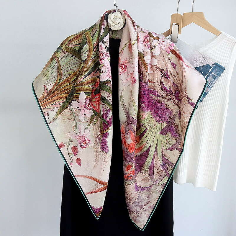 Temperament Orchid Double sided Two tone Fragrant Cloud Yarn wer Luo Large Square Noble Shawl Gift High end Silk Scarf