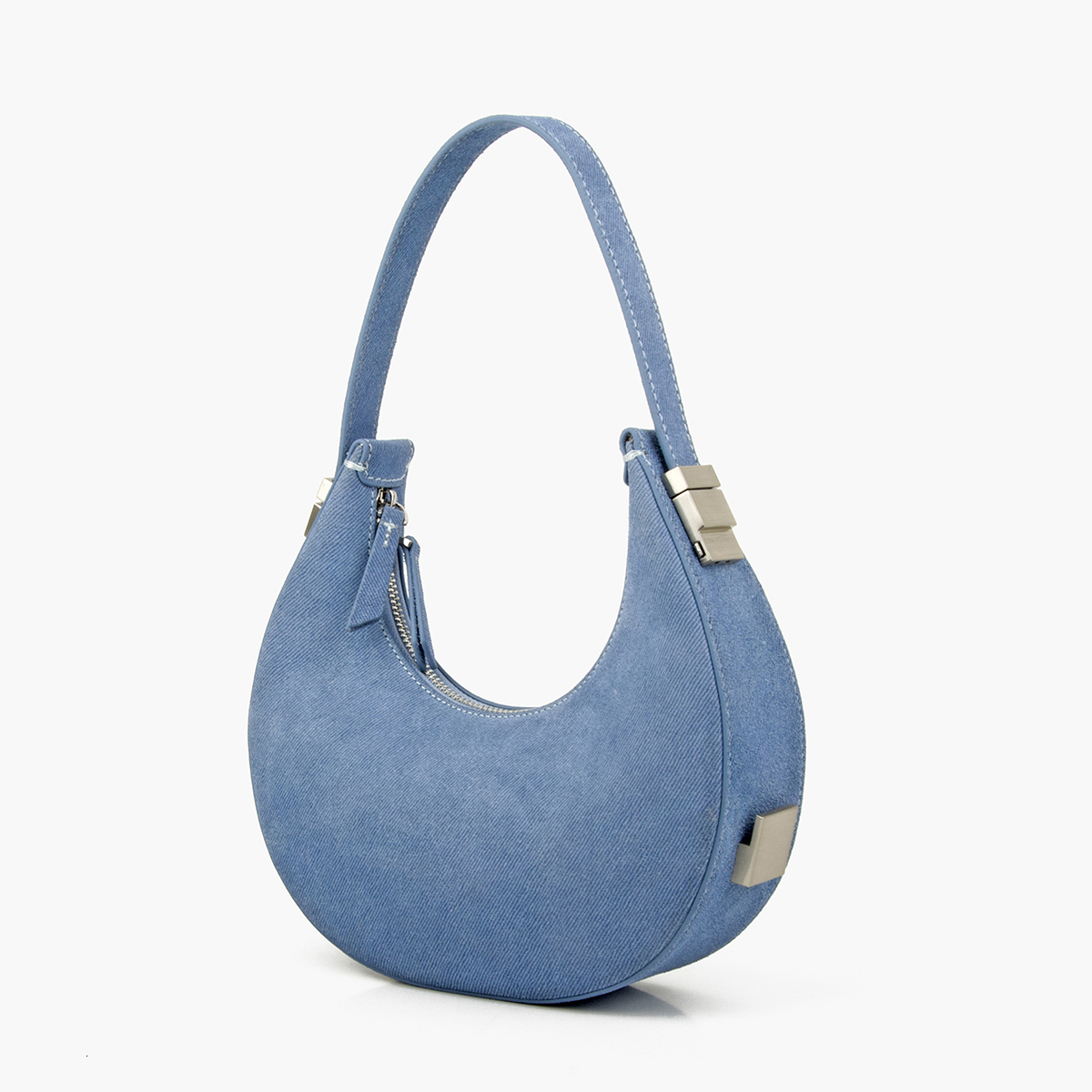 Donnain Trendy Denim Blue Cow Suede Women Half Moon Clutch Handbag Real Leather Crescent Hobo Mini Shoulder Bag Fashion Genuine Leather BagVoyage