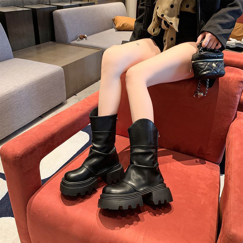 Back Zipper Autumn Thick Heel Versatile Short Boots.