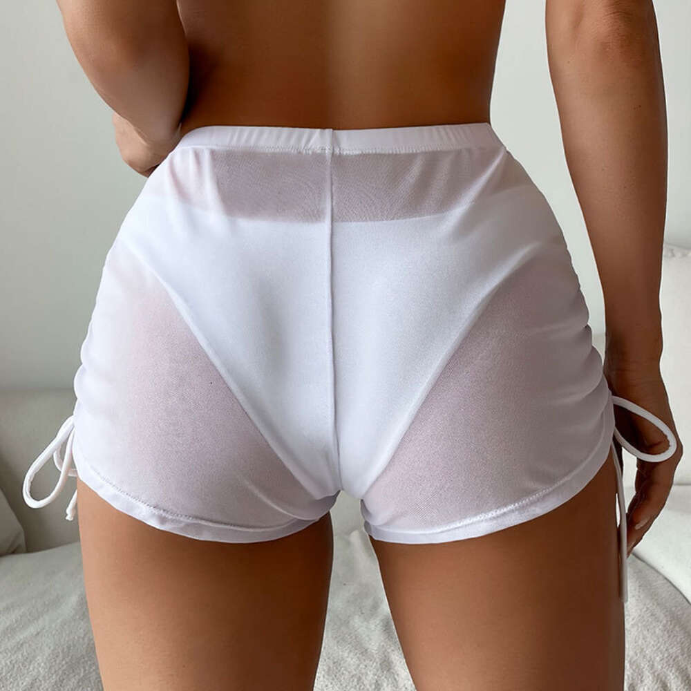 2024New Solid Color Mesh High Waist Women's Drawstring Bikini Swimming Pants F41715