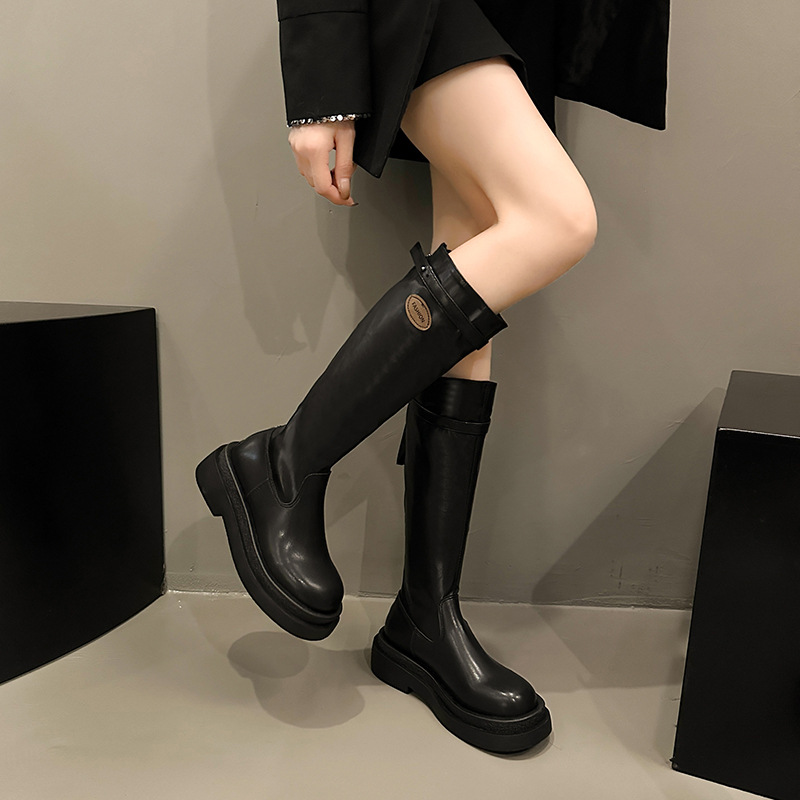 French White Thick Soled Casual High Boots Free Shipping.
