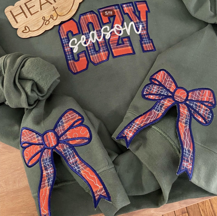 Family Pet Christmas Hoodie with Glitter Bow Embroidery Custom Made
