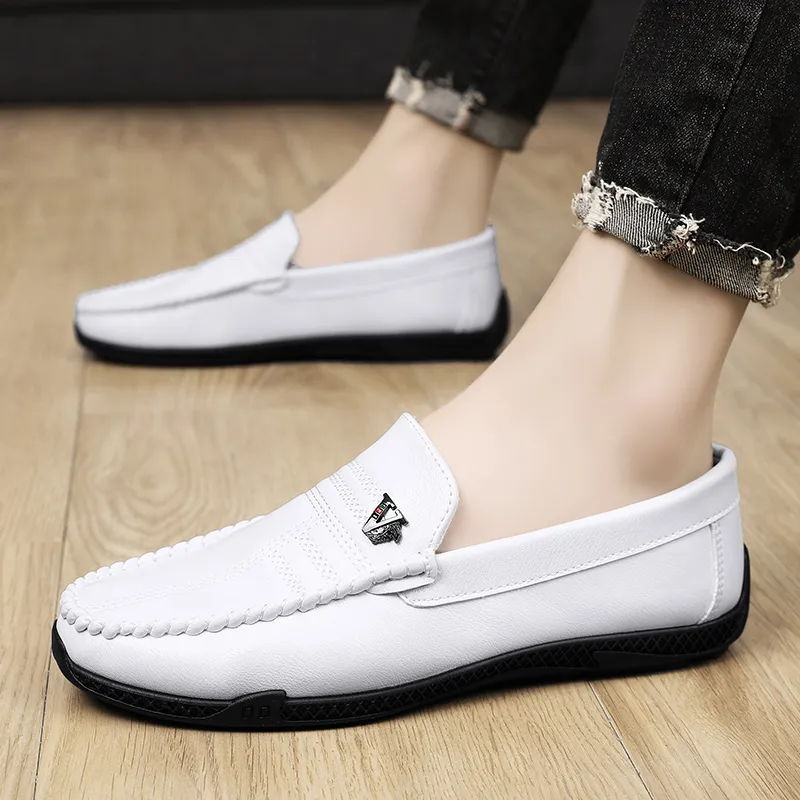 New White Black Leather Casual Brand Formal Dress Designer Men Loafers Breathable Slip on Driving Shoes 241119