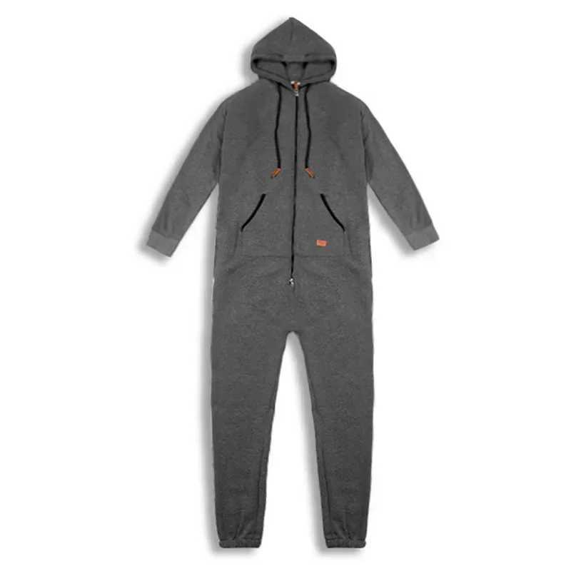 Mens Onesie Jumpsuit Pajamas Long Sleeve Sweatpants Pure Color Splicing Autumn Winter Casual Hoodie Male Zipper JumpsuitXJ241116