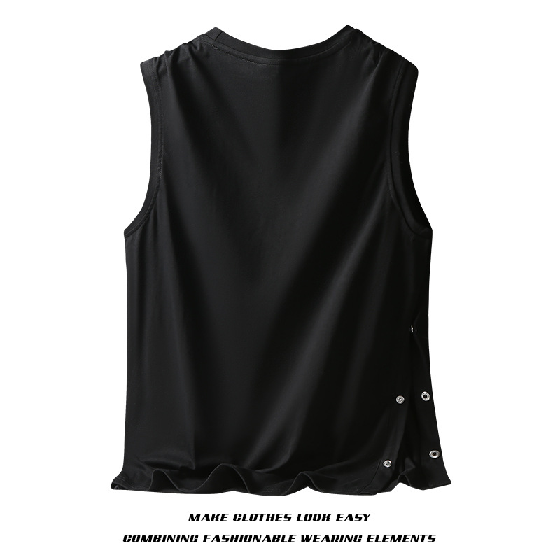 Summer Sleeveless T-shirt New Breasted Vest Pure Cotton Men's T-Shirts Versatile Youth Sports Leisure Loose Singlet Waistcoat Tank Top