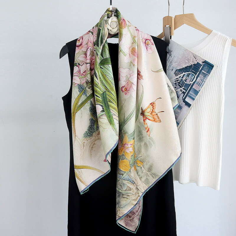 Temperament Orchid Double sided Two tone Fragrant Cloud Yarn wer Luo Large Square Noble Shawl Gift High end Silk Scarf