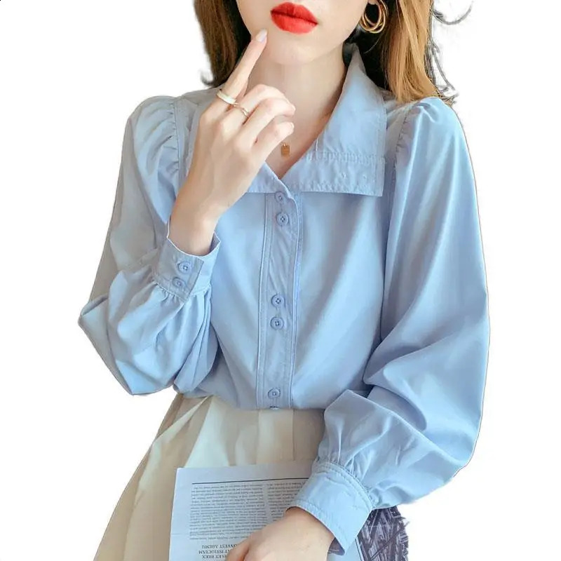 Autumn Womens Bubble Sleeve Chiffon Top Retro Hong Kong Style Temperature Elegant and Casual Niche Fully Matched 241115