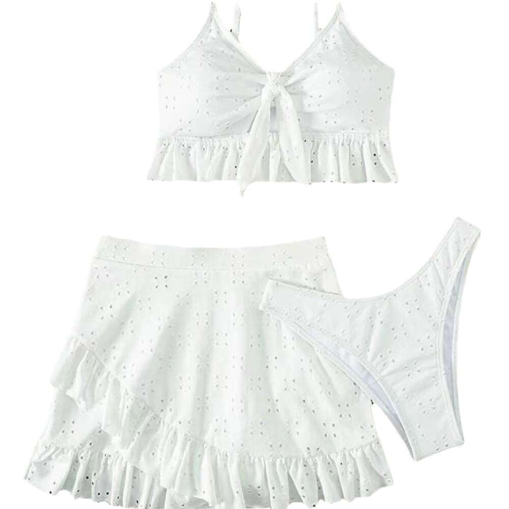 Hip Wrap Skirt Split Body Three Piece Set with Lace Up Beach Bikini Swimsuit F41733