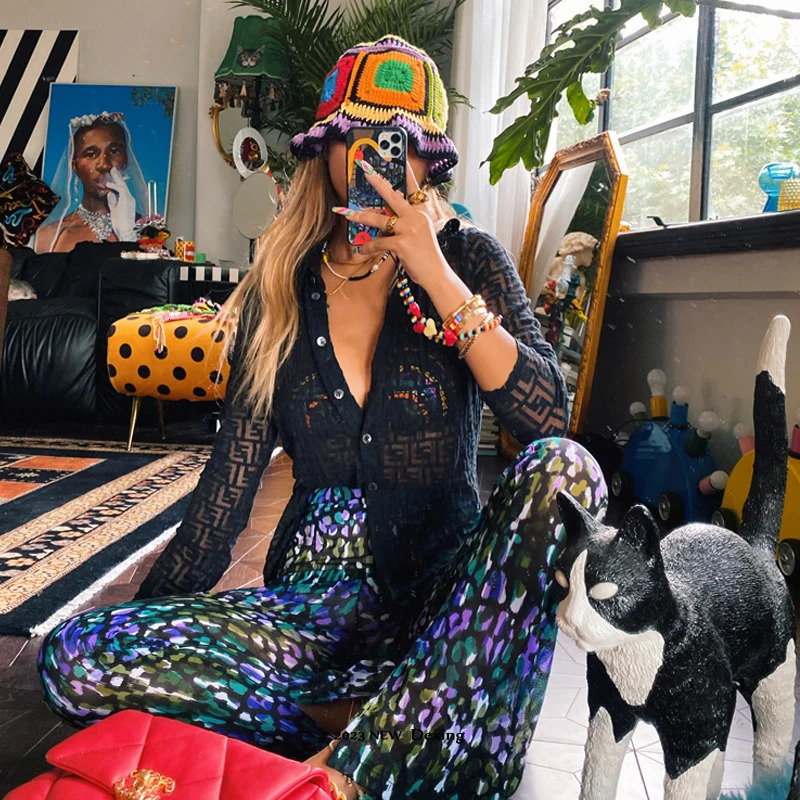 2023 Womens Handmade Crochet Bucket Hats Y2k Fashion Summer Beach Hat Korean Hollow Knitted 240403