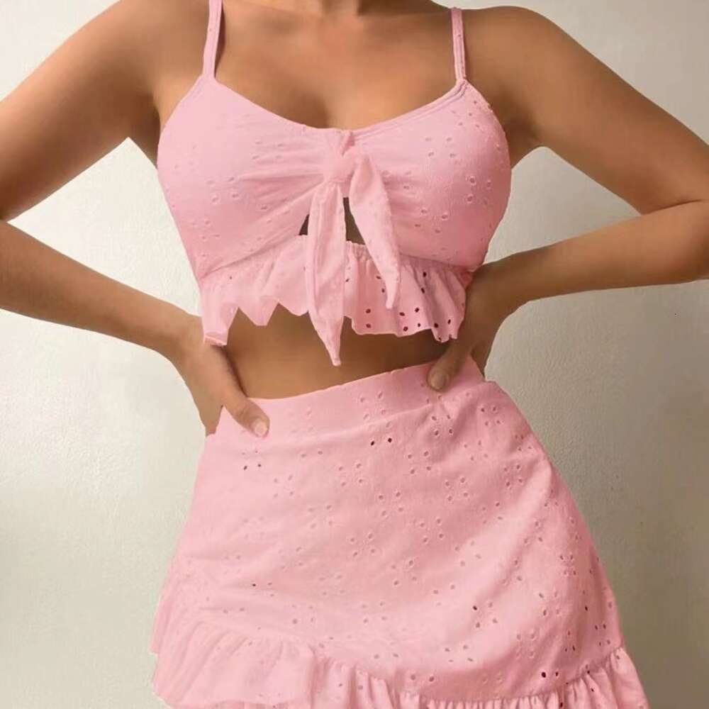 Hip Wrap Skirt Split Body Three Piece Set with Lace Up Beach Bikini Swimsuit F41733