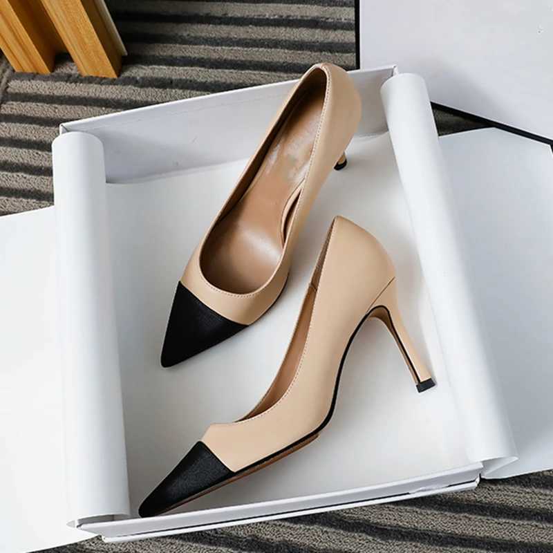French leather Etiquette Social small perfume style single point shoes womens color shallow mouth high heel stiletto shoes Y241116