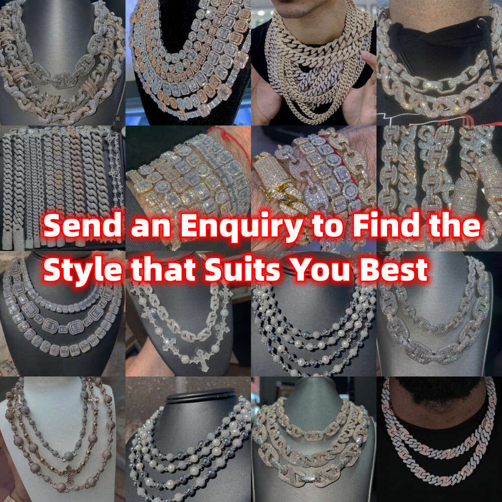 Crazy Design Bussdown Custom 15mm 18mm 20mm Vvs Moissanite Chain Hip Hop Baguette Moissanite Cuban Link Chain
