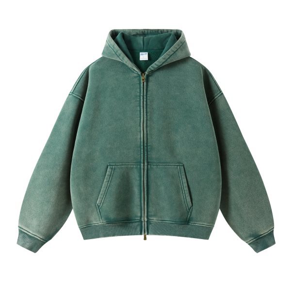 Wholesale streetwear heavyweight oversized hoodie no string zip up hoodie vintage acid wash mens hoodie