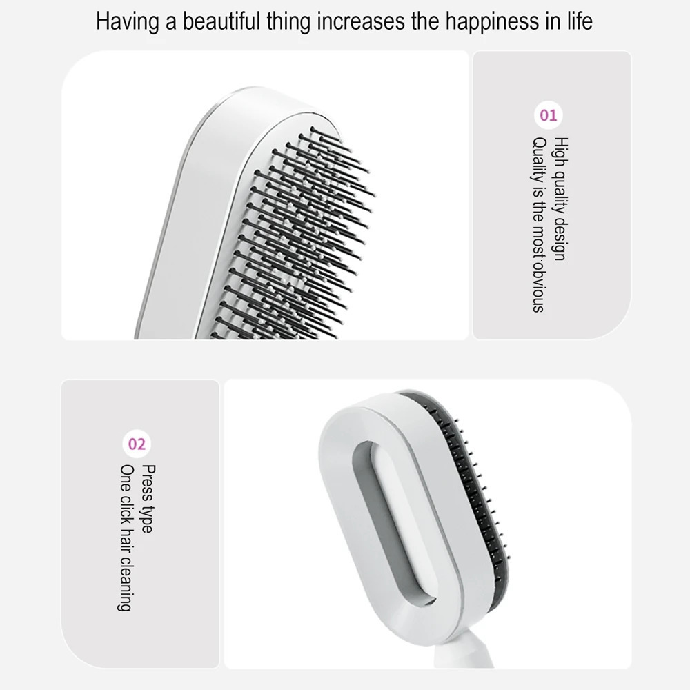 Hair Air Cushion Massage Comb Brushes Mini TPR One-Key Self Cleaning Detangling Scalp Anti-static Air Bag Styling Tools Beauty 240407